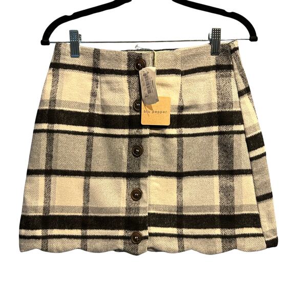 NWT blu pepper Flannel Plaid micro mini skirt Small Fall Winter Scalloped hem - Picture 1 of 11